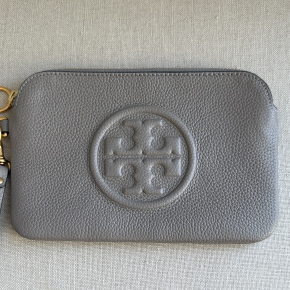 Tory Burch Taupe Wristlet with Logo